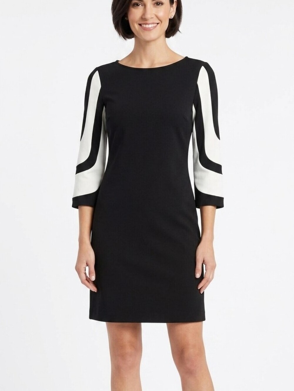 Muse Black & White Colorblock Dress Size 10 With 3/4 Sleeve